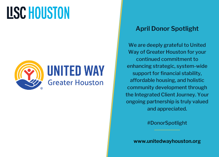 We are deeply grateful to <a href="/HouUnitedWay/">UnitedWayHouston</a> for your continued commitment to enhancing strategic, system-wide support for financial stability, affordable housing &amp; holistic community development through the Integrated Client Journey. Your ongoing  partnership is valued &amp; appreciated