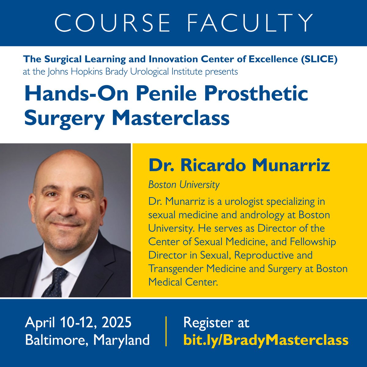 Ahmed Ghazi (@aghazimd) on Twitter photo Meet the 🌟 expert faculty <a href="/SLICE_JHU/">Simulation Innovation Lab</a> <a href="/brady_urology/">The Johns Hopkins Brady Urological Institute</a> Penile Prothesis & AUS Hands On Masterclass April 10-12th. Online pre-course didactics, In-person interactive discussions, Live surgery & 15 hours of realistic SIM.Few spots left register at bit.ly/BradyMastercla… <a href="/AJCuro/">Andy Cohen</a> Meet the 🌟 expert faculty <a href="/SLICE_JHU/">Simulation Innovation Lab</a> <a href="/brady_urology/">The Johns Hopkins Brady Urological Institute</a> Penile Prothesis & AUS Hands On Masterclass April 10-12th. Online pre-course didactics, In-person interactive discussions, Live surgery & 15 hours of realistic SIM.Few spots left register at bit.ly/BradyMastercla… <a href="/AJCuro/">Andy Cohen</a>