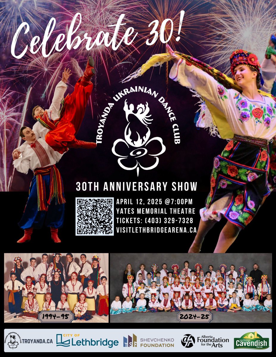 💃🇺🇦🕺Troyanda is celebrating 30 incredible years of Ukrainian dance! Join them for a spectacular evening filled with fan-favorite performances from across Ukraine’s vibrant regions Sat. April 12th at the Yates Theatre.  Tickets: bit.ly/41ZwzDn #yql #Lethbridge