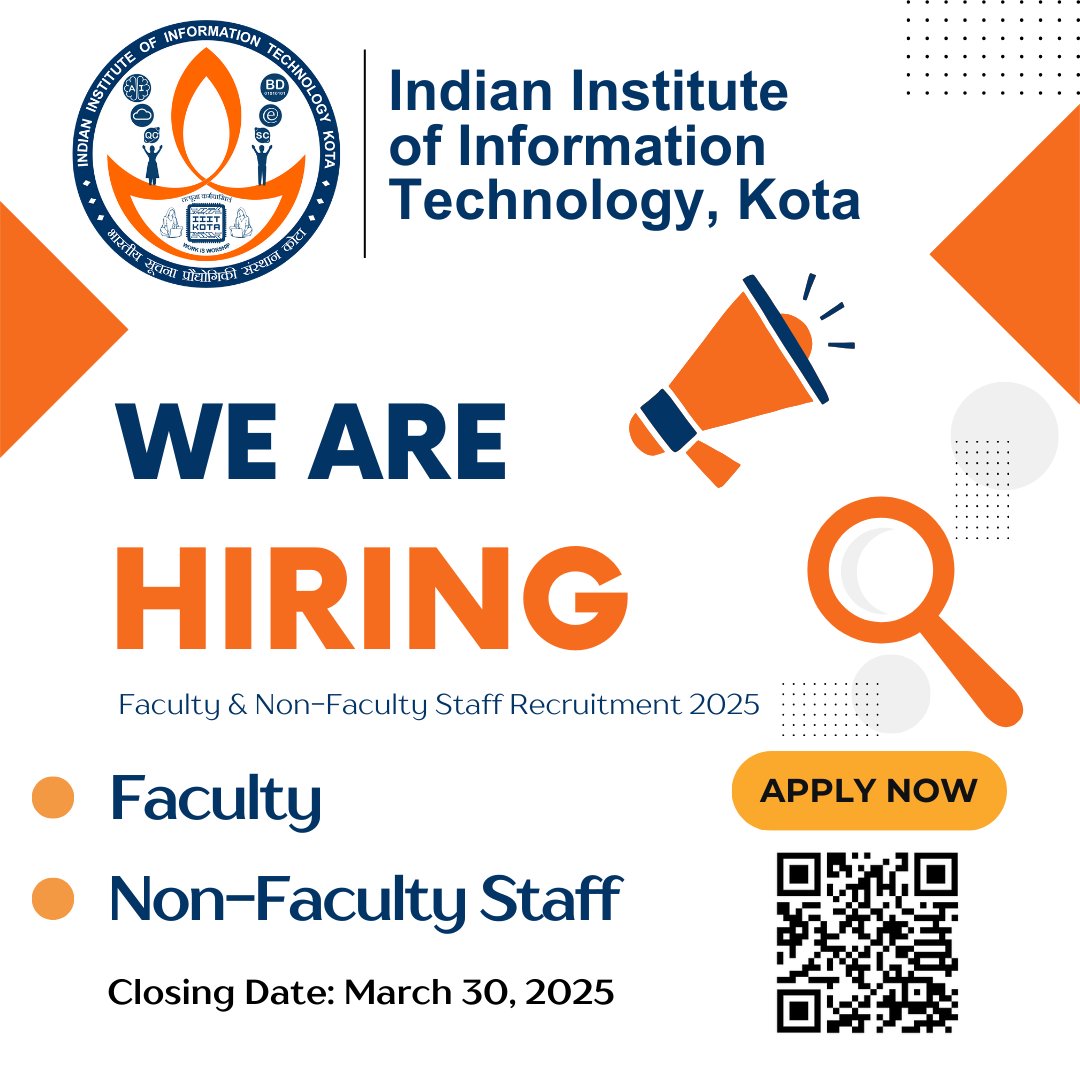 📣 IIIT Kota has extended the application deadlines for faculty and non-faculty positions (Advt. No. IIITK/Recruitment/2025/01). For detailed information, corrigendum, and further updates, please visit: iiitkota.ac.in

#FacultyJobs #IIITKota
<a href="/EduMinOfIndia/">Ministry of Education</a> 
<a href="/PIB_India/">PIB India</a>