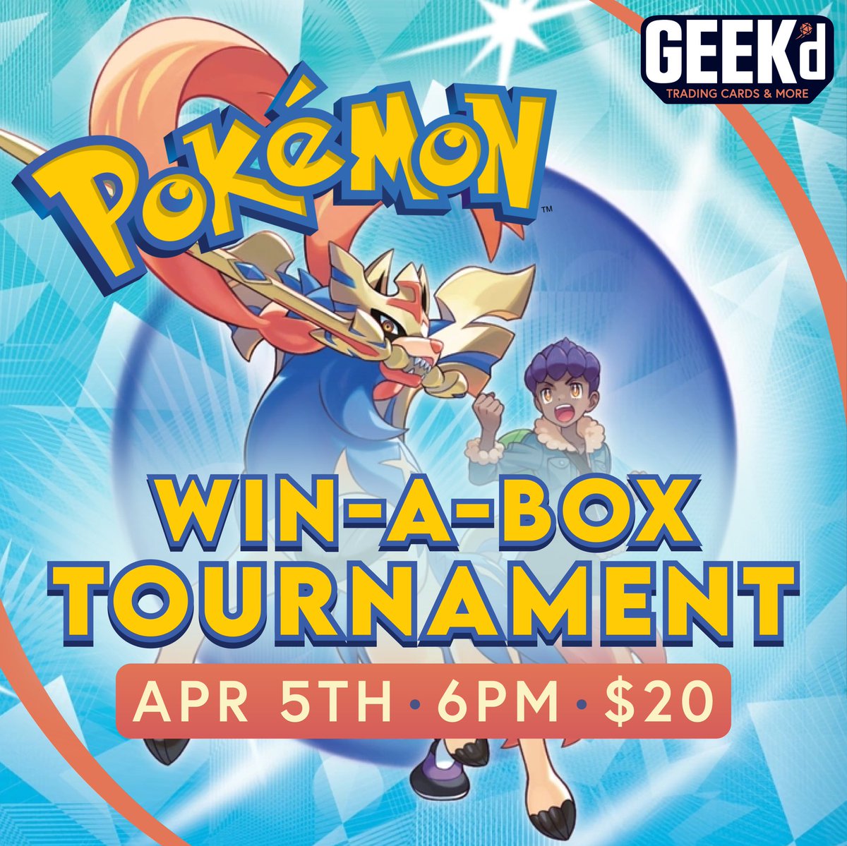 Ready to be the very best? Head to GEEK’d on Saturday, April 5th, at 6PM for a Pokémon Win-A-Box Tournament! Battle your way to the top for a booster box prize, with rewards for the top 8 players. 36-player cap and $20 entry — claim your spot and let the battles begin! 💫