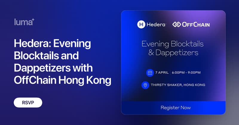 Hedera (@hedera) on Twitter photo Join Hedera and <a href="/offchainglobal/">OffChain Global</a> for a networking happy hour during <a href="/festival_web3/">Web3Festival</a> Hong Kong 🇭🇰
Explore real-world use cases on Hedera, connect with industry leaders, exchange insights, and discover new opportunities.
🗓️ April 7 | 7:00-10:00PM
✍️ Space is limited, RSVP today! Join Hedera and <a href="/offchainglobal/">OffChain Global</a> for a networking happy hour during <a href="/festival_web3/">Web3Festival</a> Hong Kong 🇭🇰
Explore real-world use cases on Hedera, connect with industry leaders, exchange insights, and discover new opportunities.
🗓️ April 7 | 7:00-10:00PM
✍️ Space is limited, RSVP today!