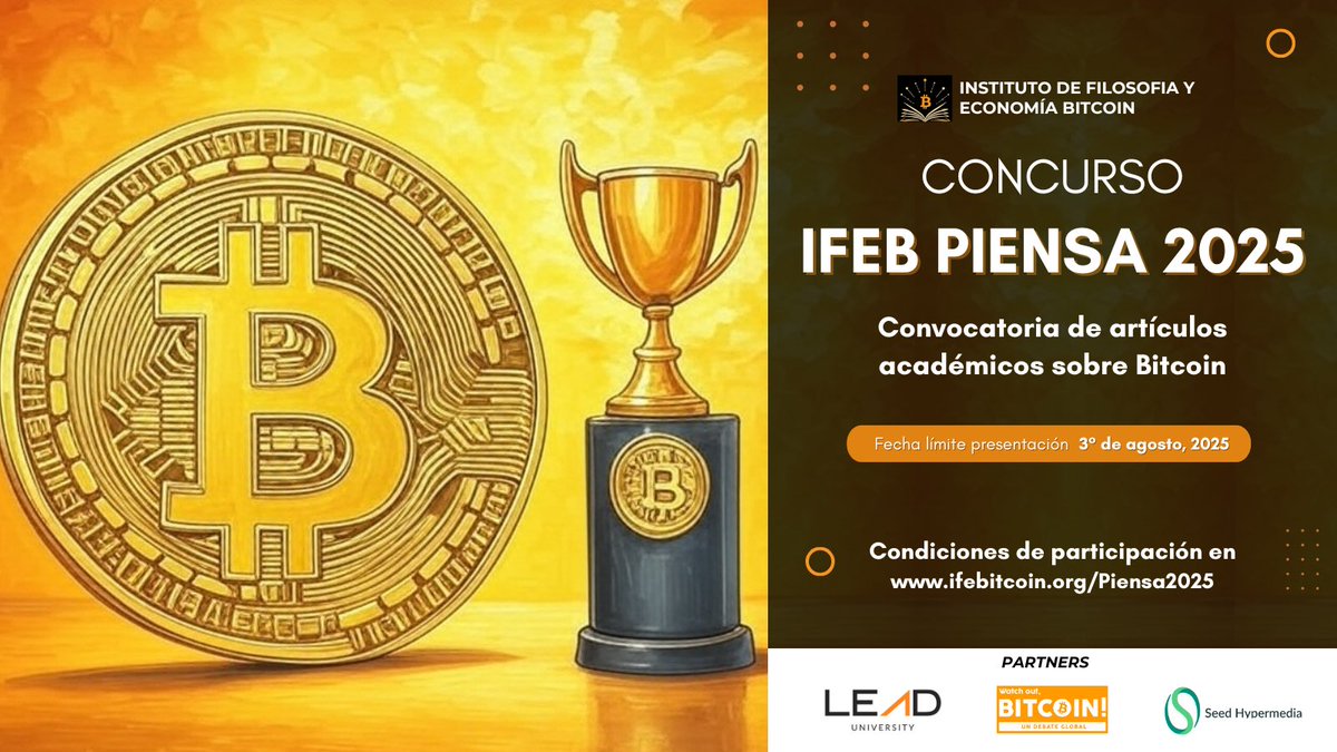 IFEBitcoin's tweet image. 🚀¡Lanzamos un concurso de artículos académicos sobre #Bitcoin! 📖
Si eres académico, investigador, estudiante o simplemente te interesa Bitcoin y quieres escribir sobre ello, esta es tu oportunidad 👇
🔹Premio: U$D1,000 + publicación en Logos, la revista de Lead University. 🏆