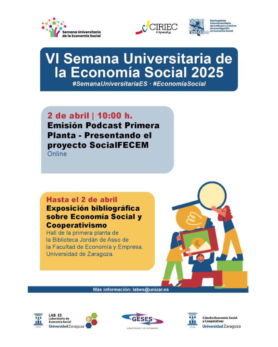 LAB_ES Unizar (@lab_es_unizar) on Twitter photo Mañana cerramos las actividades programadas con motivo de la VI #SemanaUniversitariaES 2025.
A las 10hs presentamos, en el podcast 'Primera Planta', el proyecto SocialFECEM desarrollado desde
<a href="/fecem_unizar/">Facultad de Economía y Empresa</a>.
Escúchalo: n9.cl/z0d1z
#LAB_ES #EconimíaSocial Mañana cerramos las actividades programadas con motivo de la VI #SemanaUniversitariaES 2025.
A las 10hs presentamos, en el podcast 'Primera Planta', el proyecto SocialFECEM desarrollado desde
<a href="/fecem_unizar/">Facultad de Economía y Empresa</a>.
Escúchalo: n9.cl/z0d1z
#LAB_ES #EconimíaSocial