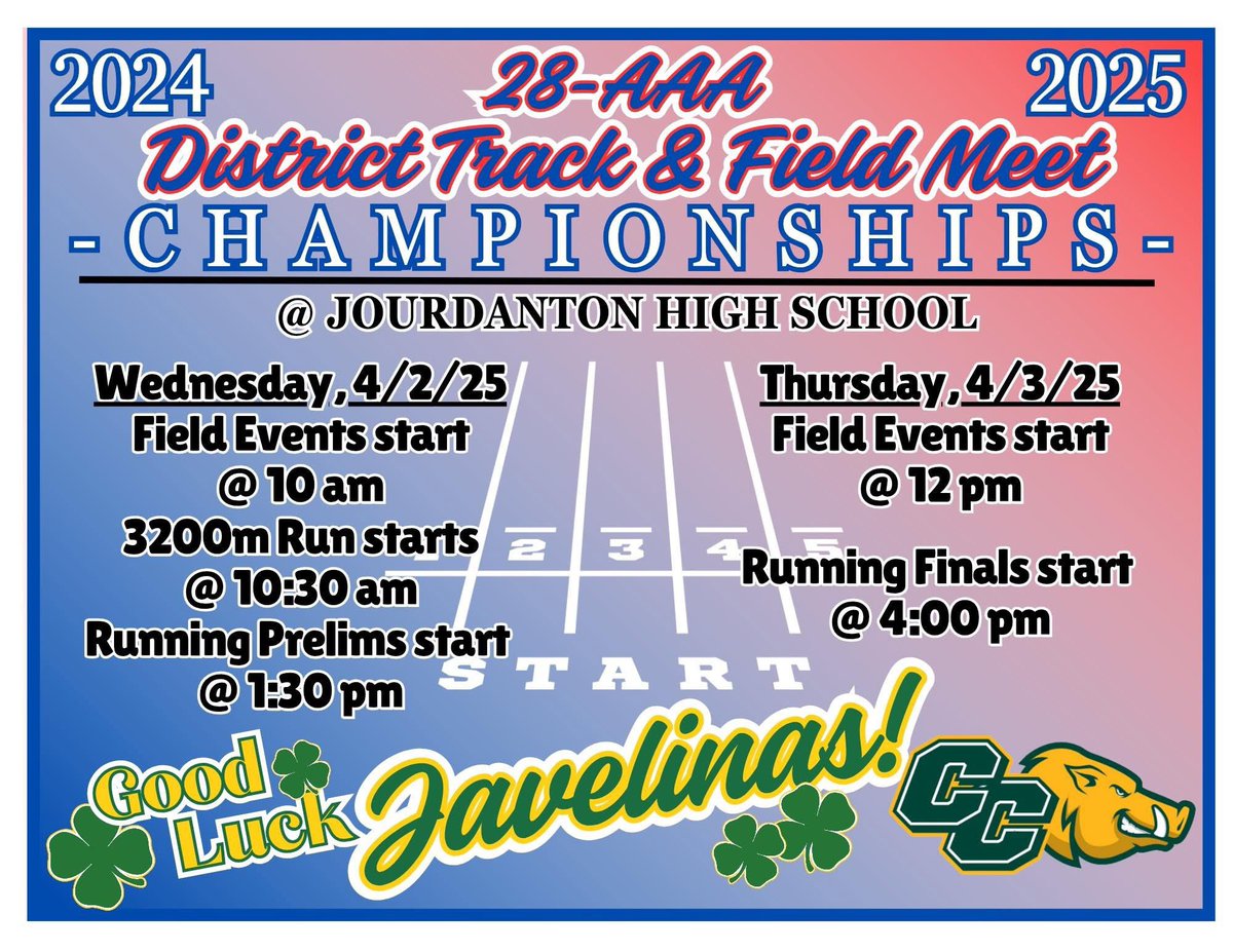 CCJavsTrack's tweet photo. District Track Meet Info! Go Hawgs Go! 🐗🥇👟 https://t.co/At7cFdRXQ2
