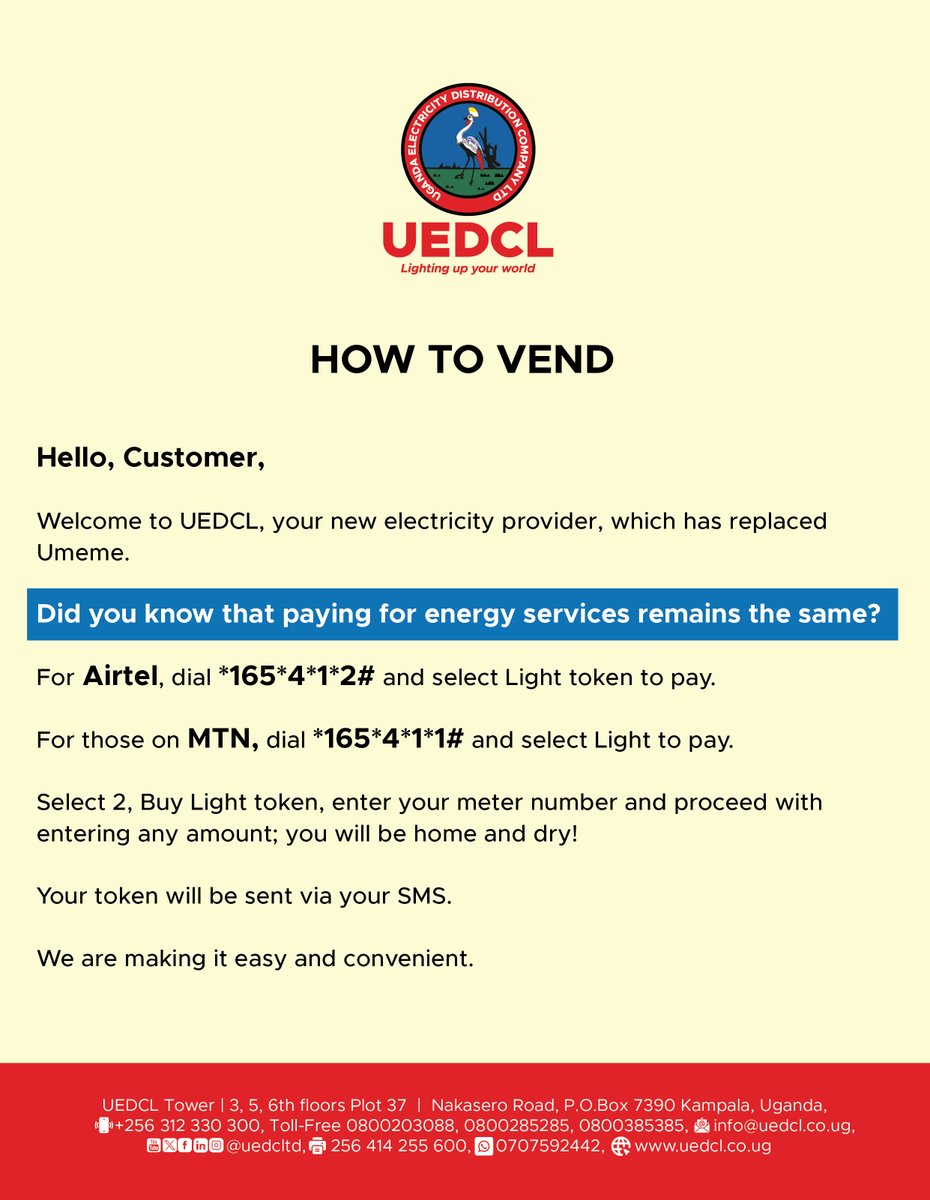 UEDCLTD's tweet image. You can now purchase a Light Token via MTN or Airtel.

#UEDCLUpdate: #TheBigSwitch