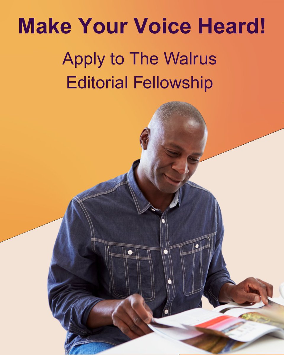 📢 Now open: The Walrus Editorial Fellowship for BIPOC Journalists!

This paid, one-year opportunity is for journalists who identify as Black, Indigenous, and/or racialized.

🗓️ Deadline: April 17
📅 Start Date: June 9
🔗 thewalrus.ca/about/careers/…

#BIPOCinMedia   #TheWalrus