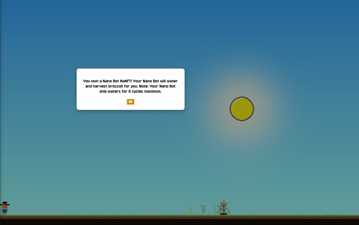 NanoBotsNaNFT's tweet image. Our @Nanogotchi_com collaboration is now LIVE!🥳
If you own a Nano Bot NaNFT, you now have access to a robot companion that will automate actions for you! They're also giving away Nano Bots!🤖
Any bot currently does 6 cycles (6 times watering/harvesting etc).
Enjoy playing! 🫶