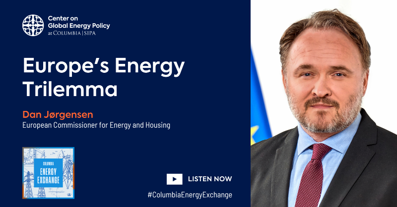 ColumbiaUEnergy's tweet photo. The EU's energy landscape is transforming rapidly. How is Europe addressing competing priorities? 🇪🇺

🎧 On this week's episode of #ColumbiaEnergyExchange, host @JasonBordoff talks with @DanJoergensen, the new European commissioner for energy and housing.

Listen now 👇