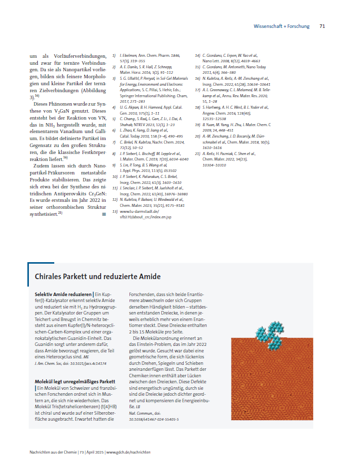 📖 This concludes our "Blickpunkt Anorganik" miniseries: The 3rd article in the Nachrichten aus der Chemie by <a href="/GDCh_aktuell/">GDCh</a> is online now.
🧪 It focuses on wet chemical-based solid-state syntheses of inorganic solids.
Sorry, only available in German.
onlinelibrary.wiley.com/doi/10.1002/na…