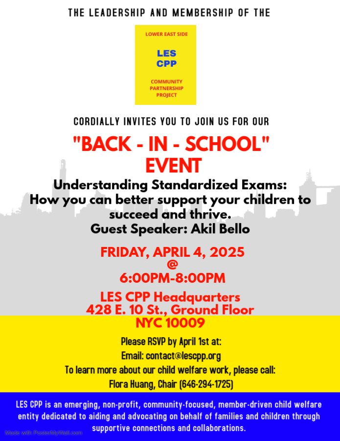 LESCPP's tweet image. Our Back-in-School event is this Friday, where our guest speaker, @akilbello, will give us a better understanding of standardized exams, including the state tests, and how we can better support our children during this process. The workshop is free, but you must RSVP. See flyer.