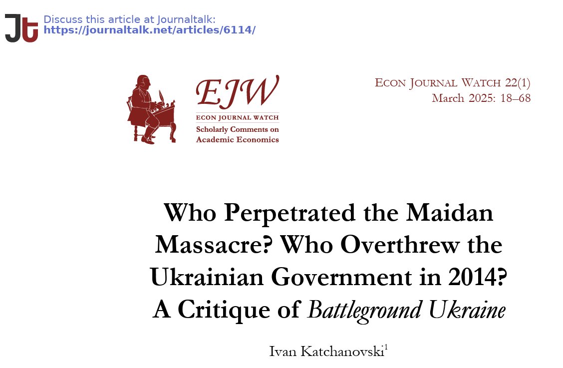 My new open access/free article "Who Perpetrated the Maidan Massacre? Who Overthrew the Ukrainian Government in 2014?" is published by Econ Journal Watch. This peer-reviewed journal had 9 Nobel Prize winners on its advisory council. Article download link:
econjwatch.org/File+download/…