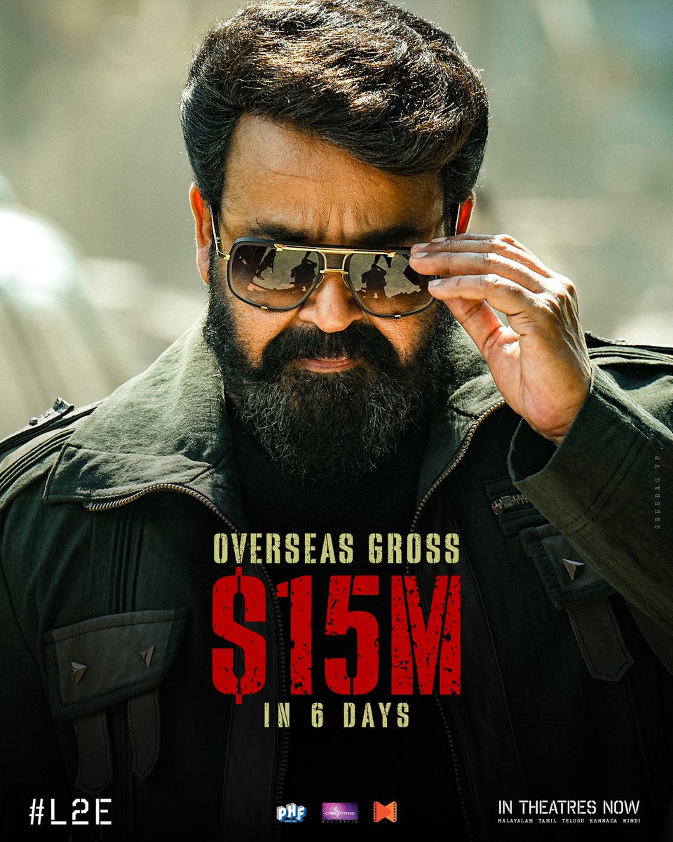 am_Chekuthan_'s tweet photo. KA's impact knows no borders. 

Six days. Fifteen million dollars. The world is watching.

First Mollywood Actor To achieve $5M, $10M, $15M from ovs... @Mohanlal 👑🔥

#L2E #Empuraan #Mohanlal https://t.co/8hAstf9Lxm