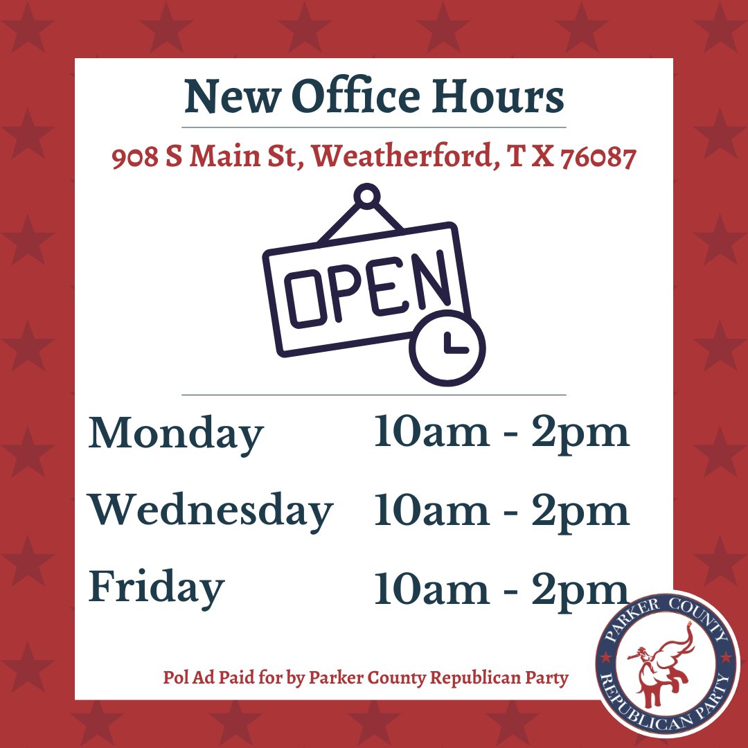 We have new office hours in effect for the month of April!

Stop in to grab your sample ballot for the May 3rd election, find out what your local Republican party has been up to, and how you can get involved.