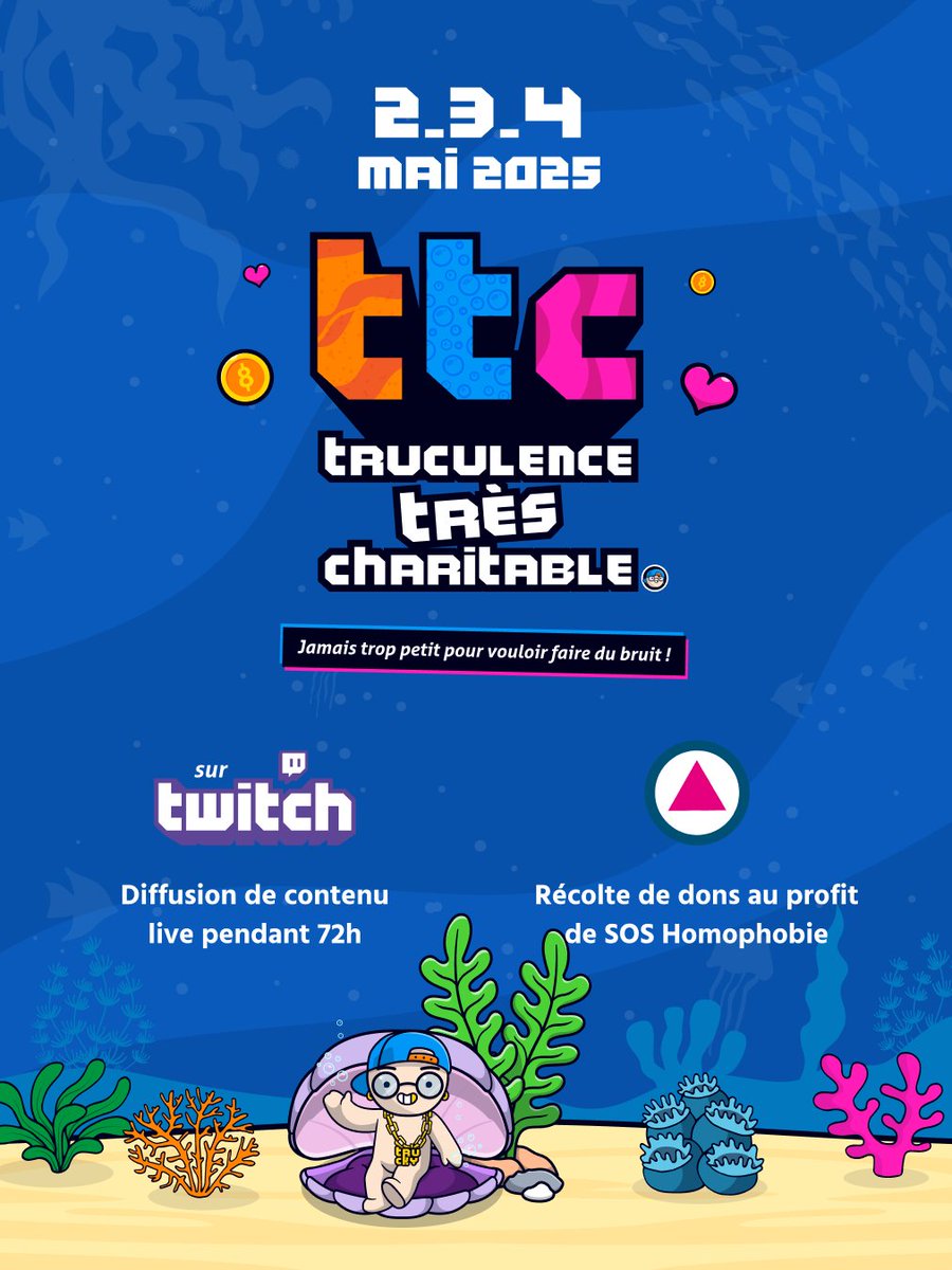 🤔 Le sachiez-vous ??

🗓️Les 2-3-4 mai j'aurai la chance de participer à la <a href="/ttc_twitch/">TTC Twitch</a> !

✨Un #EVENT #caritatif au profit de <a href="/SOShomophobie/">SOS homophobie</a> ! ❤️

🥳 On va faire péter le compteur de la cagnotte en faveur de la #tolérance ! 🌈