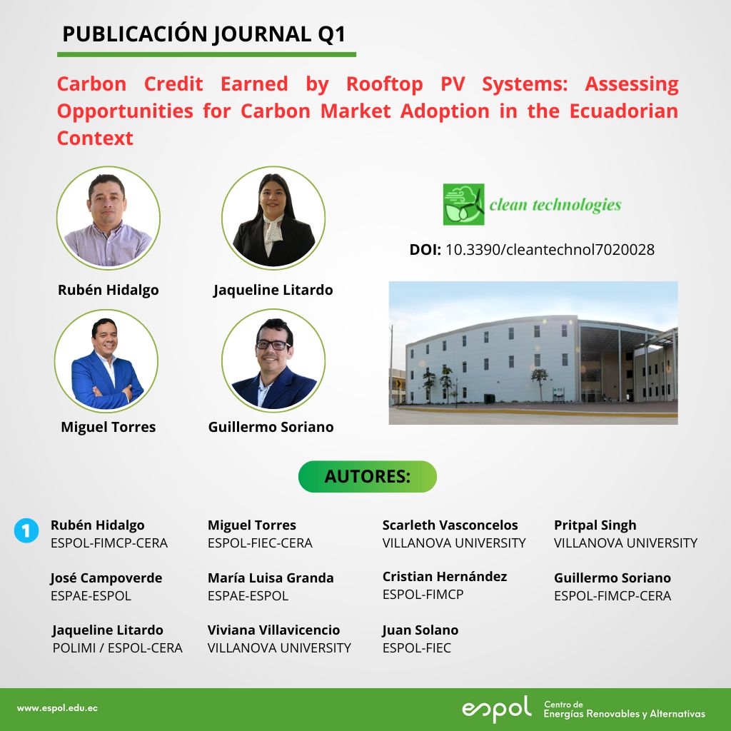 Centro de Energías Renovables y Alternativas (@ceraespol) on Twitter photo Felicitamos a nuestros investigadores <a href="/RubnHidalgo8/">Rubén Hidalgo</a>, <a href="/JELitardoM/">Jaqueline E. Litardo</a>, <a href="/Miguel_tr1987/">Miguel</a> y <a href="/gsoriano10/">Guillermo Soriano</a>, Docentes <a href="/espolfimcp/">FIMCP - ESPOL</a> y <a href="/espol_fiec/">FIEC ESPOL</a> por su paper publicado en un Journal Q1, <a href="/Cleantech_MDPI/">Clean Technologies</a>, conjuntamente con <a href="/VillanovaU/">Villanova University</a> y <a href="/espae/">ESPAE, Escuela de Negocios de la ESPOL</a>.
Link:
👉bit.ly/3Ru69oh Felicitamos a nuestros investigadores <a href="/RubnHidalgo8/">Rubén Hidalgo</a>, <a href="/JELitardoM/">Jaqueline E. Litardo</a>, <a href="/Miguel_tr1987/">Miguel</a> y <a href="/gsoriano10/">Guillermo Soriano</a>, Docentes <a href="/espolfimcp/">FIMCP - ESPOL</a> y <a href="/espol_fiec/">FIEC ESPOL</a> por su paper publicado en un Journal Q1, <a href="/Cleantech_MDPI/">Clean Technologies</a>, conjuntamente con <a href="/VillanovaU/">Villanova University</a> y <a href="/espae/">ESPAE, Escuela de Negocios de la ESPOL</a>.
Link:
👉bit.ly/3Ru69oh
