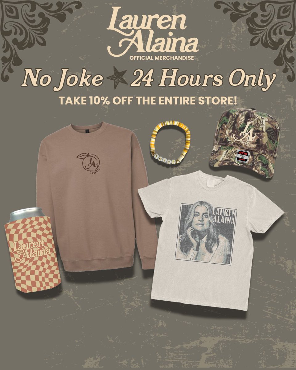 It’s April 1st but this isn’t a joke y’all!!! My entire online store is 10% off the today ONLY! 

Happy shopping: shop.laurenalainaofficial.com