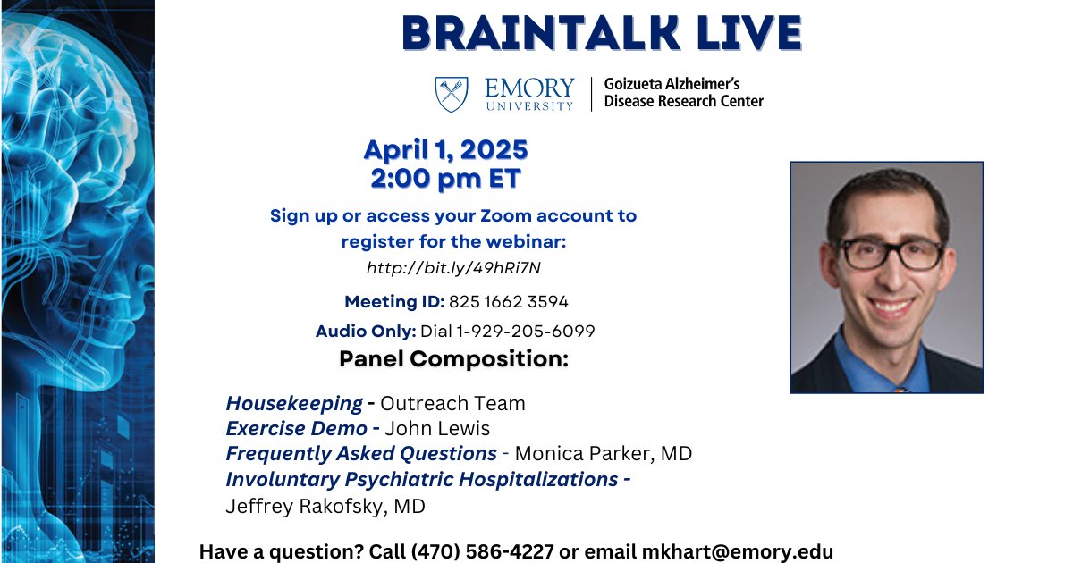 Join us today at 2 PM for BrainTalk Live! We will hear from Jeffrey Rakofsky, MD who will speak on the criteria and process behind involuntary psychiatric hospitalizations.

Register: bit.ly/49hRi7N
