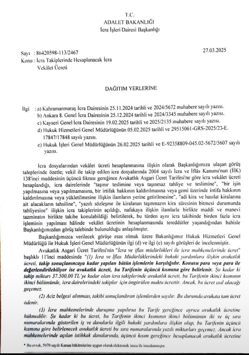 Avakifilhan's tweet photo. İcra Takiplerinde Hesaplanacak Vekâlet Ücreti Konusunda İcra İşleri Dairesi Başkanlığının 27.3.2025 Tarihli Güncel Görüş Yazısı⬇️

✔️Örnek 13, Örnek 14 icra takipleri ve sulh hukuk tahliye davalarında icra vekalet ücretinin nasıl hesaplanacağı ele alınmış.