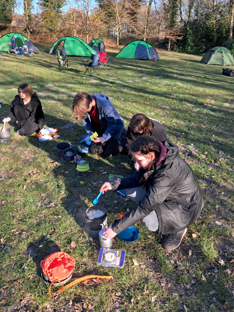 Students have started cooking dinner and the food is looking good!