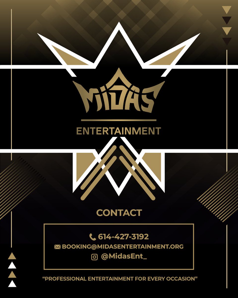 DJMidas_'s tweet image. Introducing Midas Entertainment – An expansion of the DJ Midas brand offering an unforgettable entertainment experience. Now accepting bookings for all events! Send your inquiry to booking@midasentertainment.org now to give your event of any kind that unique Midas touch!