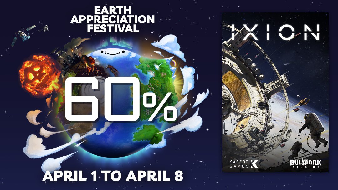 Can't wait for IXION to come to console? Get your fix by grabbing it on PC with 60% off in the Earth Appreciation Festival on Steam!
 #SteamSale #GamingDeals #EarthAppreciationFestival #PCGaming #IndieGames