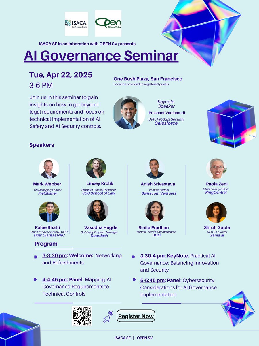Rafae Bhatti (@privacyphd) on Twitter photo Pleased to announce the 2nd AI Governance Seminar co-organized by <a href="/sfisaca/">SF_ISACA</a>  and <a href="/opensv/">OPEN Silicon Valley</a>. Space is limited, register today at universe.com/events/ai-gove… Pleased to announce the 2nd AI Governance Seminar co-organized by <a href="/sfisaca/">SF_ISACA</a>  and <a href="/opensv/">OPEN Silicon Valley</a>. Space is limited, register today at universe.com/events/ai-gove…