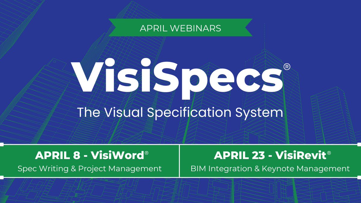 Register for a VisiSpecs webinar in April ▶️ Live with Q&amp;A! 

VisiWord on 4/8: us06web.zoom.us/webinar/regist…

VisiRevit on 4/23: us06web.zoom.us/webinar/regist…