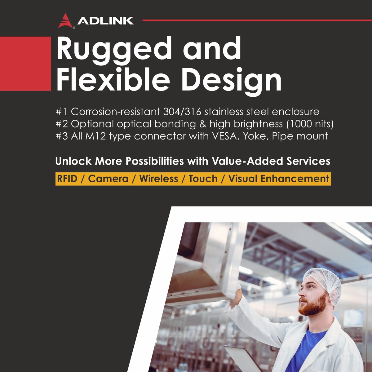 ADLINK_IoT's tweet image. Trusted Hygiene &amp;amp; Proven Performance

🏆 Award-Winning IP69K Stainless Steel Panel PC

When tidiness and durability matter, you need a solution that works as smart as you!

👉 Learn more: okt.to/snrtQV

#IP69K #IndustrialDisplay #PanelPC #RuggedComputing #AUO