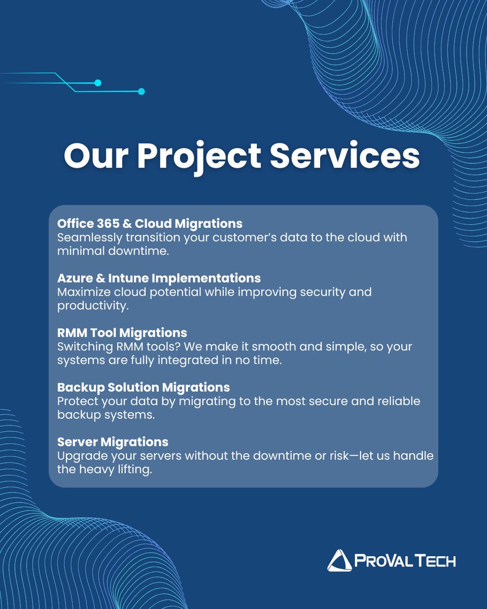 provaltech's tweet image. No April Fools' here—just seamless MSP project solutions! 
Let us handle your toughest tasks and get your projects done right. 💻🚀
#AprilFools #MSPProjects #ProValTech #EfficientMigrations #TechSolutions #ProjectServices