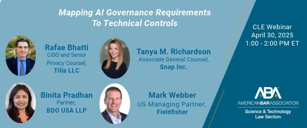 Rafae Bhatti (@privacyphd) on Twitter photo Looking forward to this <a href="/ABACLE/">ABACLE</a> webinar on Mapping AI Governance Requirements To Technical Controls. It provides an approach to translate AI governance requirements into actionable controls to implement responsible innovation practices. Register today: learningcenter.americanbar.org/courses/103663 Looking forward to this <a href="/ABACLE/">ABACLE</a> webinar on Mapping AI Governance Requirements To Technical Controls. It provides an approach to translate AI governance requirements into actionable controls to implement responsible innovation practices. Register today: learningcenter.americanbar.org/courses/103663