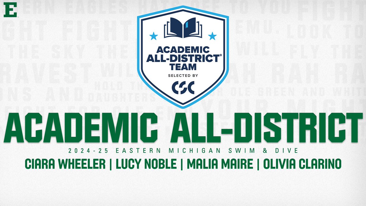 Four Swim &amp; Dive Student-Athletes Named CSC Academic All-District

Ciara Wheeler, Lucy Noble, Malia Maire, and Olivia Clarino made the list

📰tinyurl.com/yc3vw65s

#EMUEagles | #StrongerTogether🦅🏊