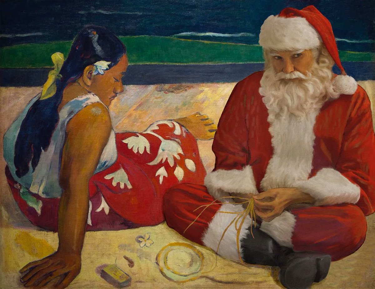 🎅 Classic Santas 🖼️

Santa on the Beach by Paul Gauguin, 1891

📸 Philadelphia photographer Ed Wheeler reinvents art history with his Santa Classics series, inserting himself as Santa into masterpieces from Botticelli to Monet.

Meticulously matching each painting’s lighting and