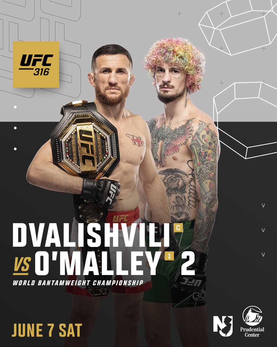 ufc's tweet image. Taking TWO title fights to the Garden State 🏆🏆

@MerabDvalishvil vs @SugaSeanMMA 2
@VenezuelanVixen vs @KaylaH

[ #UFC316 | @Visit_NJ ]