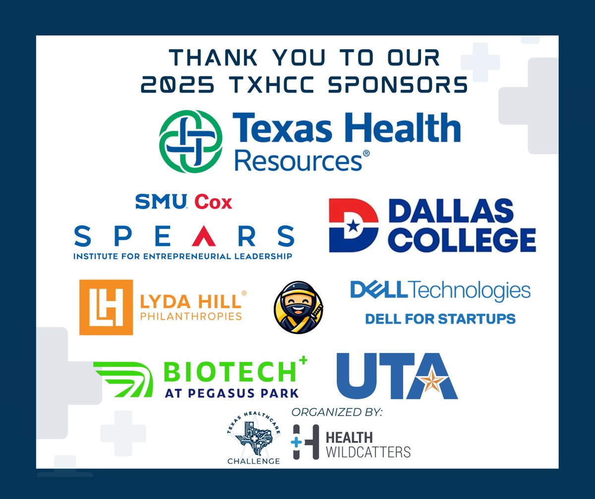 This year’s Texas Healthcare Challenge (TXHCC) is our biggest yet — with 120 innovators selected from over 200 applicants. Thank you to our generous sponsors for their support! 

#TXHCC2025 #HealthInnovation #DisruptHealthcare