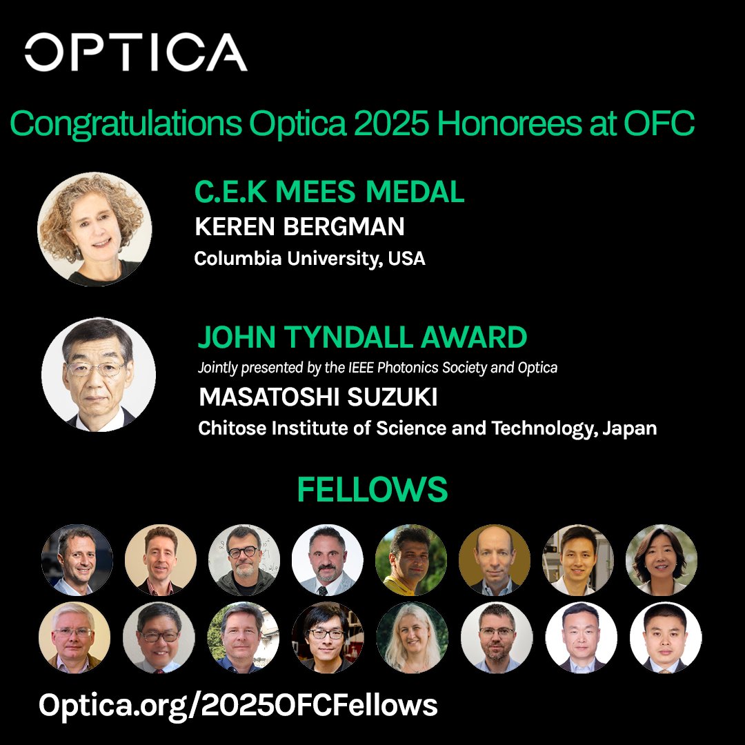 Congratulations to the recipients of the Optica awards and recognitions being celebrated at #OFC25!

Learn more at bit.ly/3DQXvNw