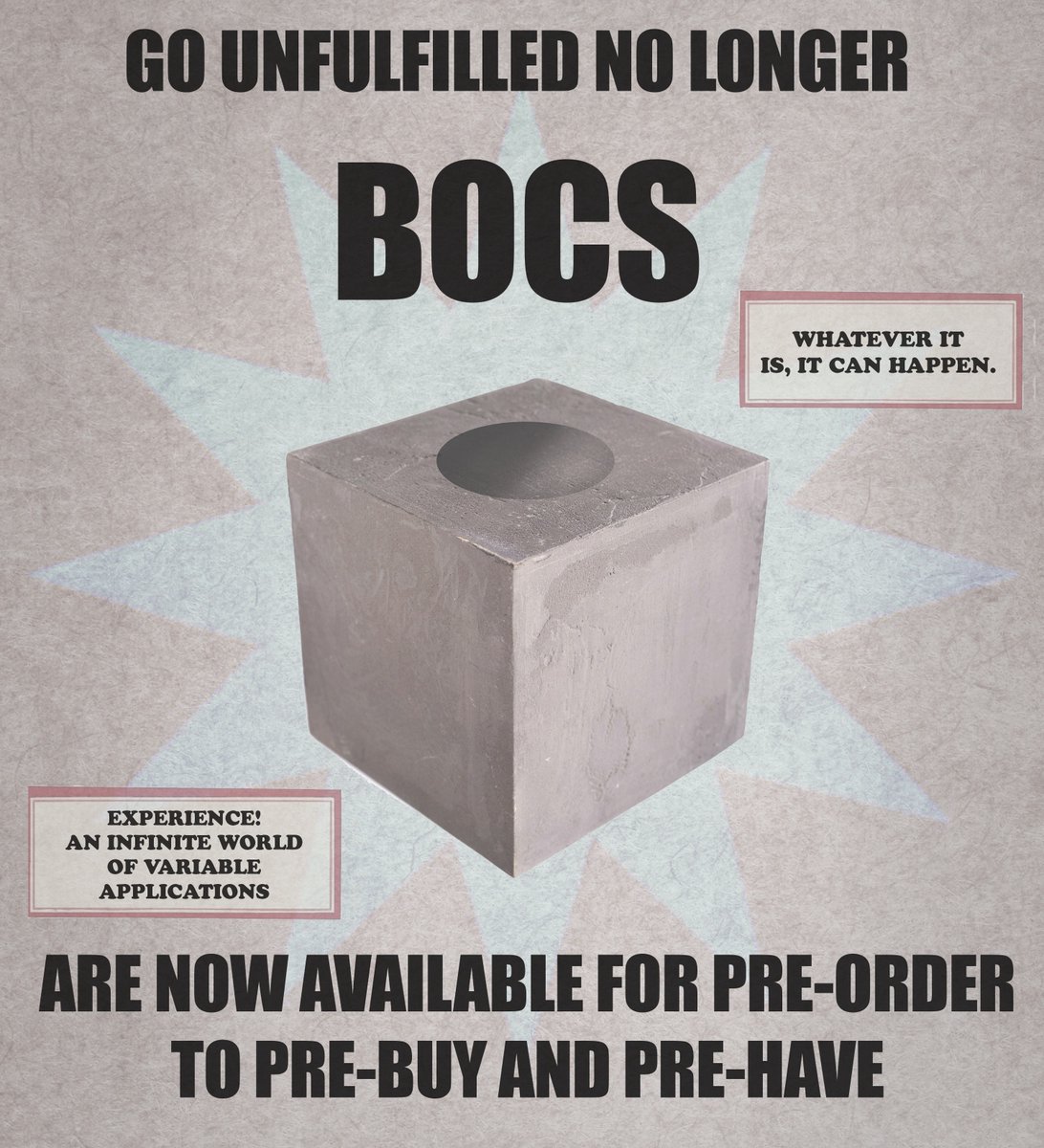 AVAILABLE AT LAST 📦

Fabulous new merch notification: whatever you desire can be defined with the addition of BOCS, available now after a significant wait to pre-order and pre-have! Assemble and coordinate your desire today! 

GET BOCS ⬇️ 
midstpodcast.tumblr.com/getbocs