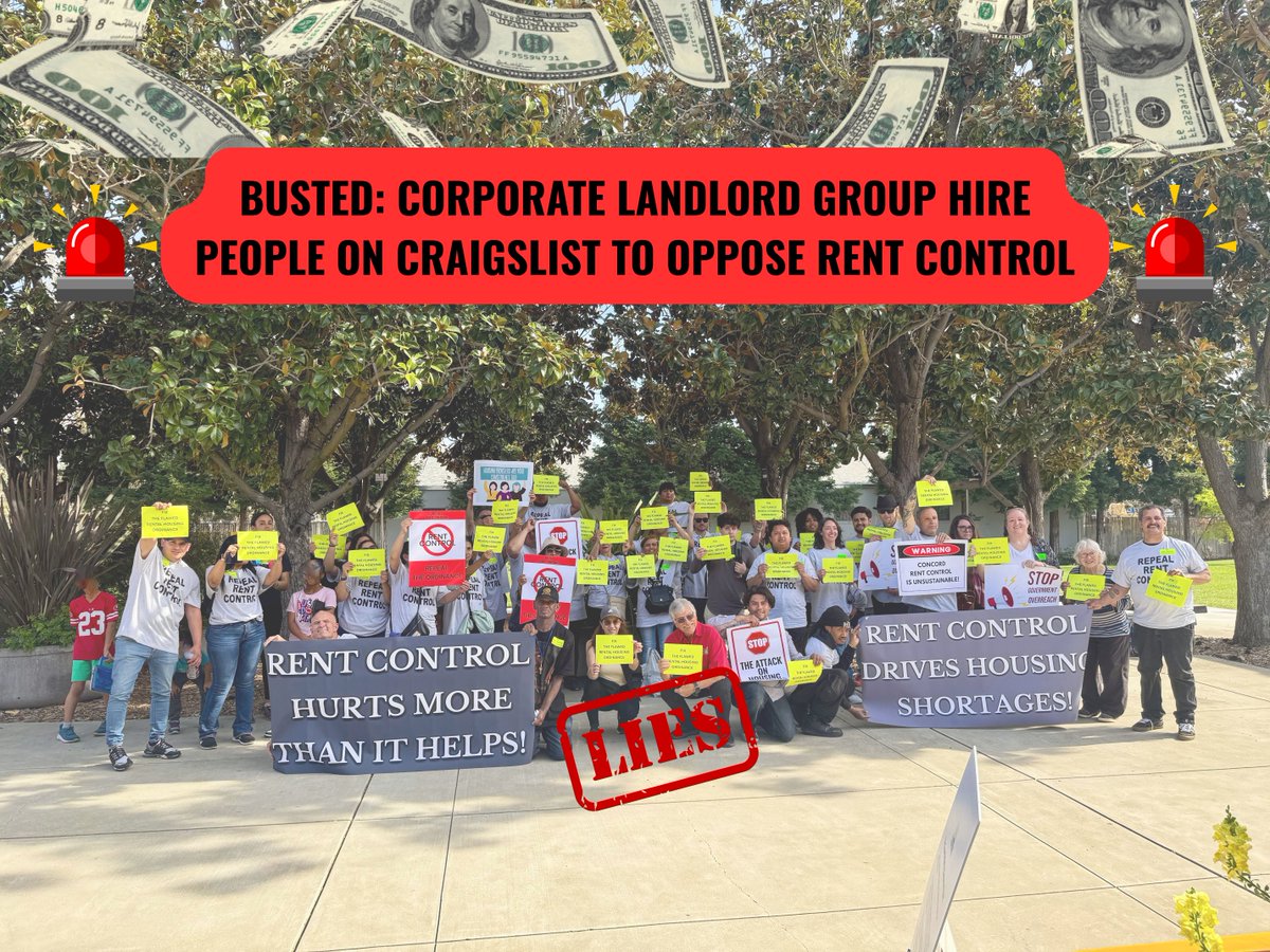 CalOrganize's tweet photo. @caanet Here's CAA celebrating a win after Concord City Council rolled back rent control. What they didn't tell you?

@caanet hired people off Craigslist, paid them $250 cash, and had them pose as local residents opposing rent control - most of the hires were NOT from Concord‼️
2/5 https://t.co/kAYmMOr47W