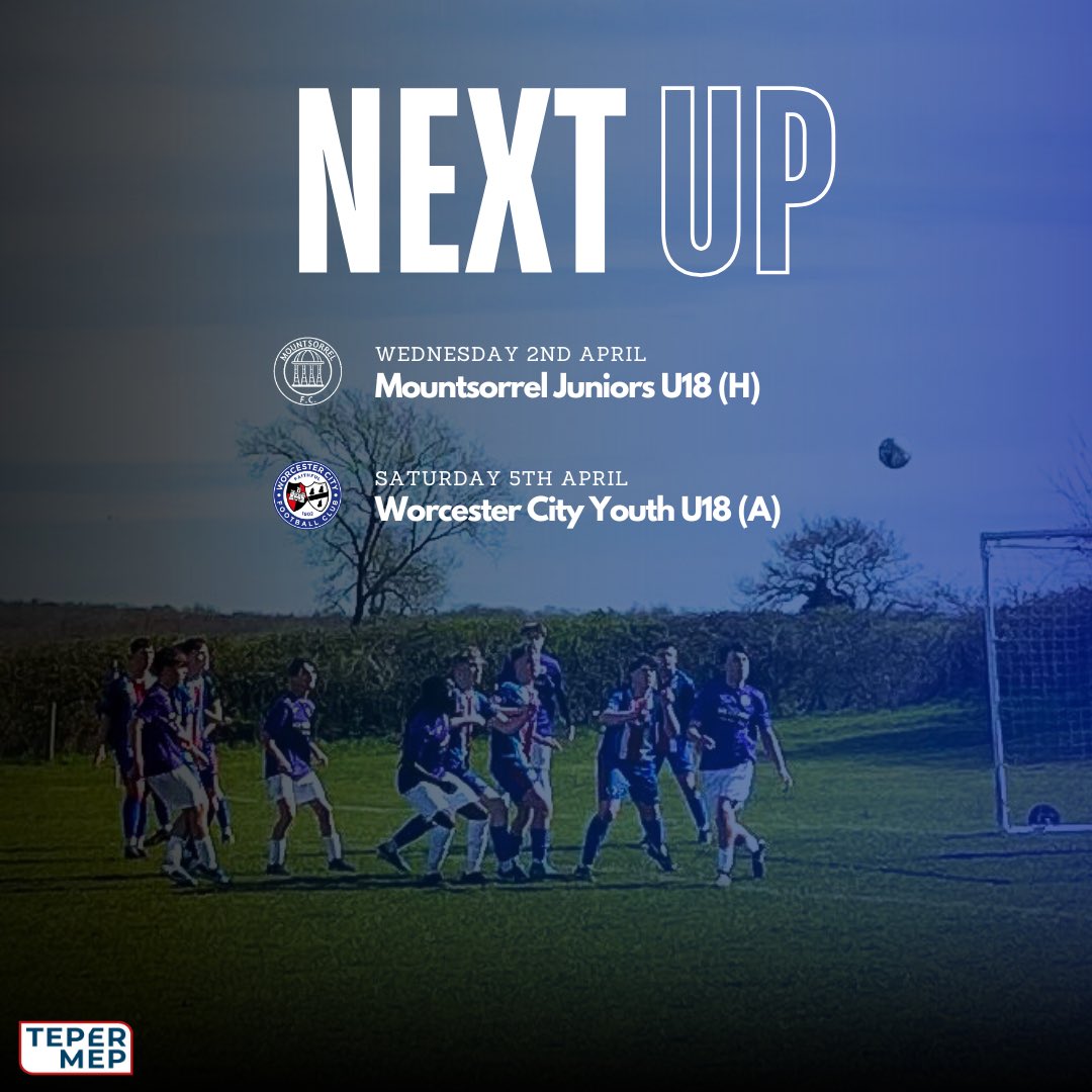Tomorrow night the lads are back at the NFU once again, as they take on league leaders Mountsorrel Juniors U18. 

They will then be on the road for a late kick-off in the MJPL, to face off against Worcester City U18. 

Best of luck lads. 🔵⚪️