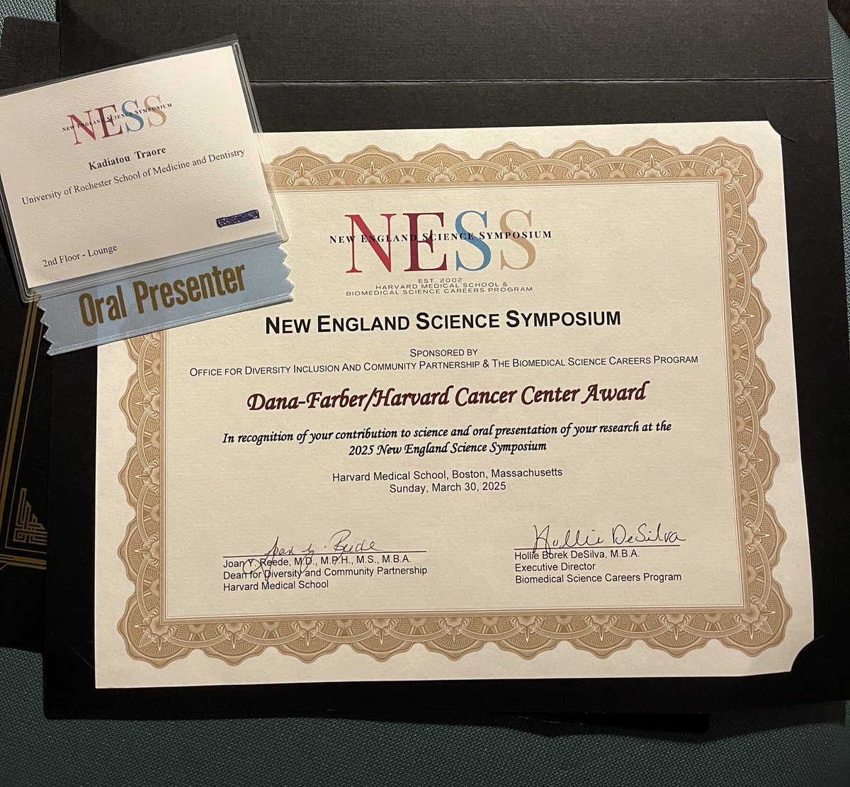 Had an amazing past weekend at the Harvard Biomedical Science Careers Program Conference and New England Science Symposium (NESS)!

Also, grateful to have received an award for my oral presentation at NESS!