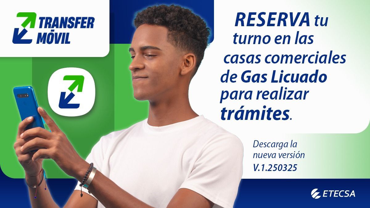 ¡Con la nueva versión de #Transfermóvil puedes reservar turnos para efectuar trámites en las Casas Comerciales de Gas licuado en La Habana!
Puedes hacerlo a través del monedero MiTransfer o desde cualquiera de los bancos presentes en la aplicación.
#Transfermóvil 
#EtecsaConCuba