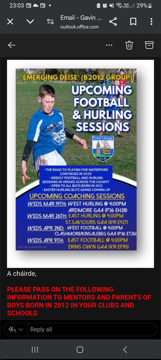 WaterfordGAACG's tweet photo. REMINDER - #EmergingDèiseSessions continue tomorrow afternoon (Wednesday), @west_waterford FOOTBALL @ 4pm, Ionad: @ckgaaclub, for players B2012, spread the word ✅️👍🏐 #Skills #GamesBased #Development #Positivity #DèiseÒgInitiatives #GAA ⚪️🔵 @WaterfordGAA @darrybunne @wlrfm https://t.co/c61cSlRuQd
