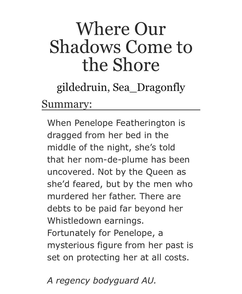 ✨For Polin Week Day 2 ✨- Where Our Shadows Come to the Shore - a regency bodyguard au by Sea_dragonfly and gildedruin. We hope you enjoy this as much as we've enjoyed making it.🗡️