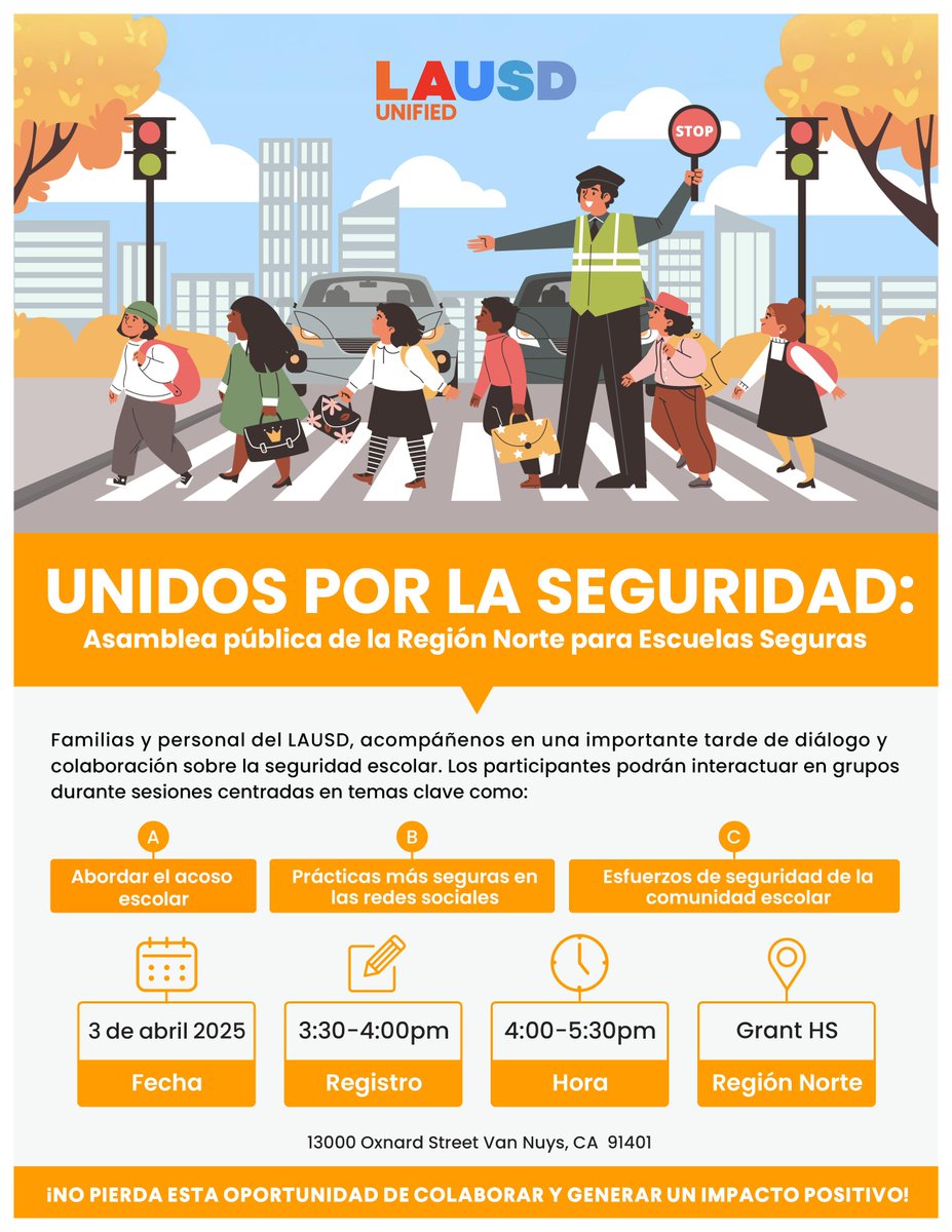 Region North families and employees are invited to join us on Thursday, 4/3 for a safety town hall meeting at Grant HS. edl.io/n2053650