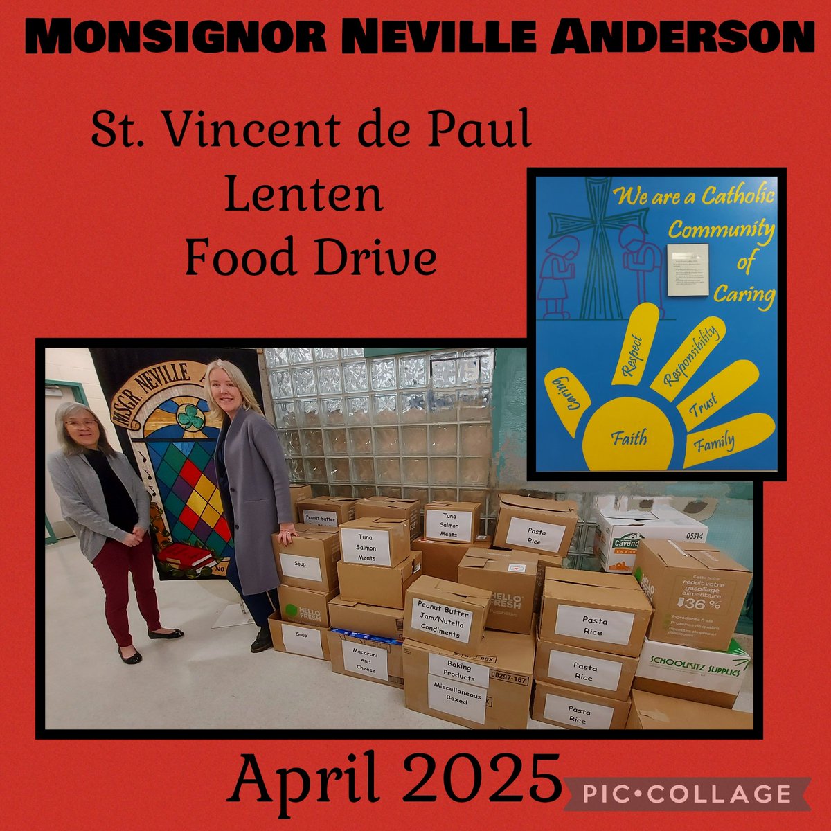 MNASchool's tweet photo. Thank you, MNA School Community, for supporting our Lenten Food Drive.  Your generous donations went to St. Vincent de Paul Society @RCAscensionYYC 
Thx to the Grade 6 students who helped load the boxes. We are a #CatholicCommunityofCaring ✝️ 
#IBelieveinCatholicED
@CCSD_edu https://t.co/Sn0xsq72ey