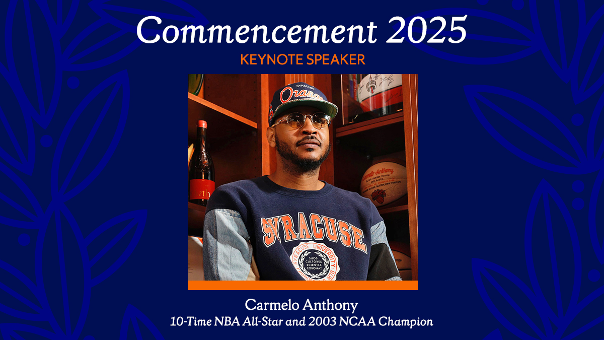 Syracuse University (@syracuseu) on Twitter photo We're excited to welcome back <a href="/carmeloanthony/">Carmelo Anthony</a> as our 2025 Commencement Keynote Speaker! "This is a full-circle moment, and serves as a powerful reminder of how education, resilience and a supportive community can empower you to achieve your dreams."
🍊 bit.ly/4jdVc6c We're excited to welcome back <a href="/carmeloanthony/">Carmelo Anthony</a> as our 2025 Commencement Keynote Speaker! "This is a full-circle moment, and serves as a powerful reminder of how education, resilience and a supportive community can empower you to achieve your dreams."
🍊 bit.ly/4jdVc6c