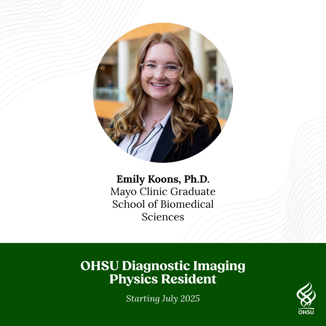 We’re thrilled to share that we matched with Emily Koons, Ph.D. from Mayo Clinic Graduate School of Biomedical Sciences as our Imaging Physics resident! We can’t wait for her to join us in Portland for her #MedPhys residency starting this July!