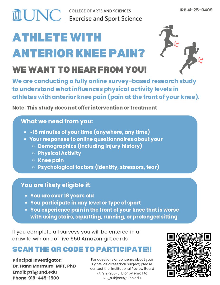 Hana Marmura MPT, PhD (@hanamarmura) on Twitter photo Resharing with a clickable link for participants: redcap.link/b68oa7ch
Please Share & Participate 🦵💙
<a href="/psiunc/">The Psychology of Sport Injury Lab</a> <a href="/MOTION_UNC/">MOTION Science @ UNC</a> Resharing with a clickable link for participants: redcap.link/b68oa7ch
Please Share & Participate 🦵💙
<a href="/psiunc/">The Psychology of Sport Injury Lab</a> <a href="/MOTION_UNC/">MOTION Science @ UNC</a>