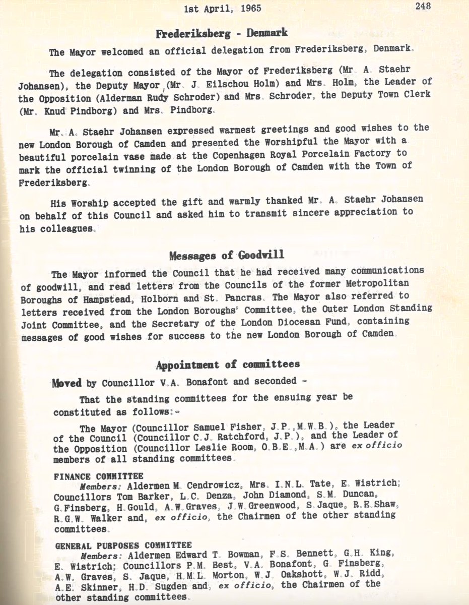 Happy 60th birthday, <a href="/CamdenCouncil/">Camden Council</a>!

Here are the minutes of the very first meeting of Camden Council on 1 April 1965. A pleasure to have worked in later years, with two great <a href="/CamdenLabour/">Camden Labour 🌹</a> figures who were present that day, Roger Robinson and long-serving Leader, Roy Shaw.