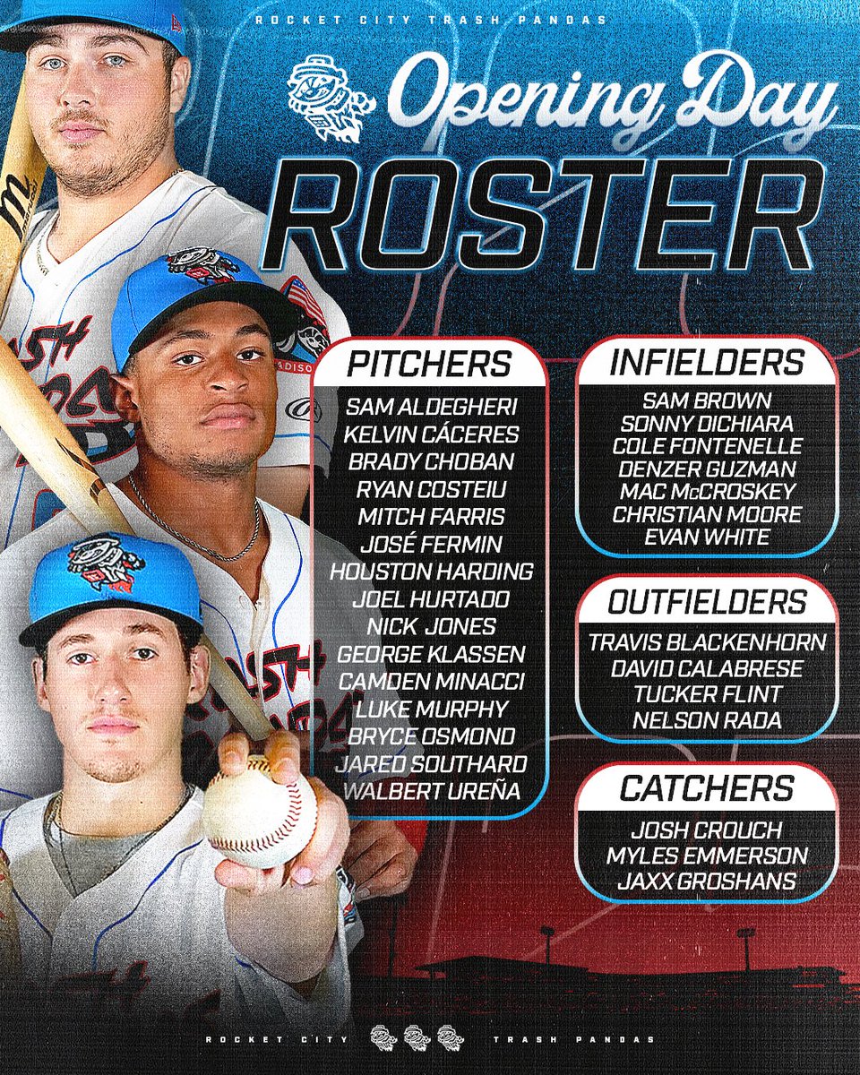 Rocket City Trash Pandas (@trashpandas) on Twitter photo NOW LAUNCHING: THE 2025 ROCKET CITY TRASH PANDAS OPENING DAY ROSTER! 🚀
⚾️ 11 of the Top 30 <a href="/Angels/">Los Angeles Angels</a> Prospects
⚾️ 11 Returning Pitchers
⚾️ 10 Returning Position Players NOW LAUNCHING: THE 2025 ROCKET CITY TRASH PANDAS OPENING DAY ROSTER! 🚀
⚾️ 11 of the Top 30 <a href="/Angels/">Los Angeles Angels</a> Prospects
⚾️ 11 Returning Pitchers
⚾️ 10 Returning Position Players